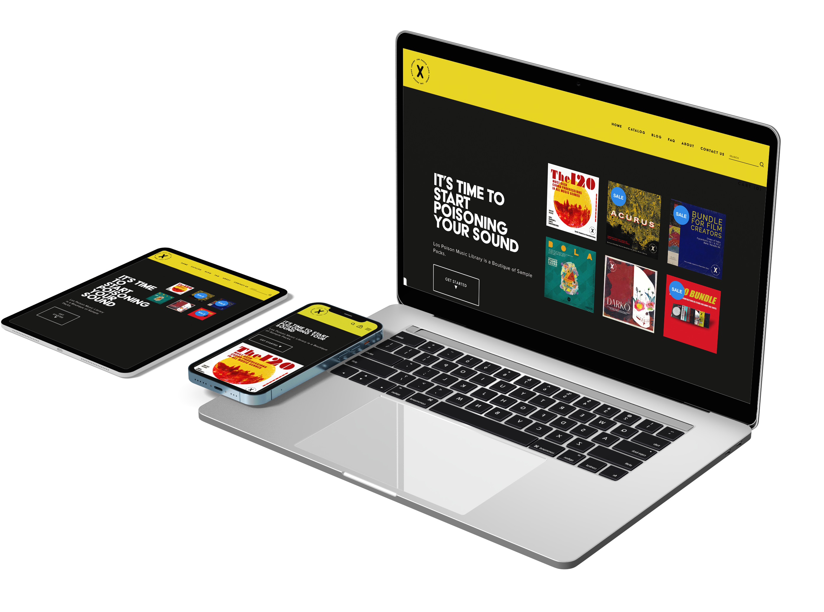 laptop showing los poison music library website